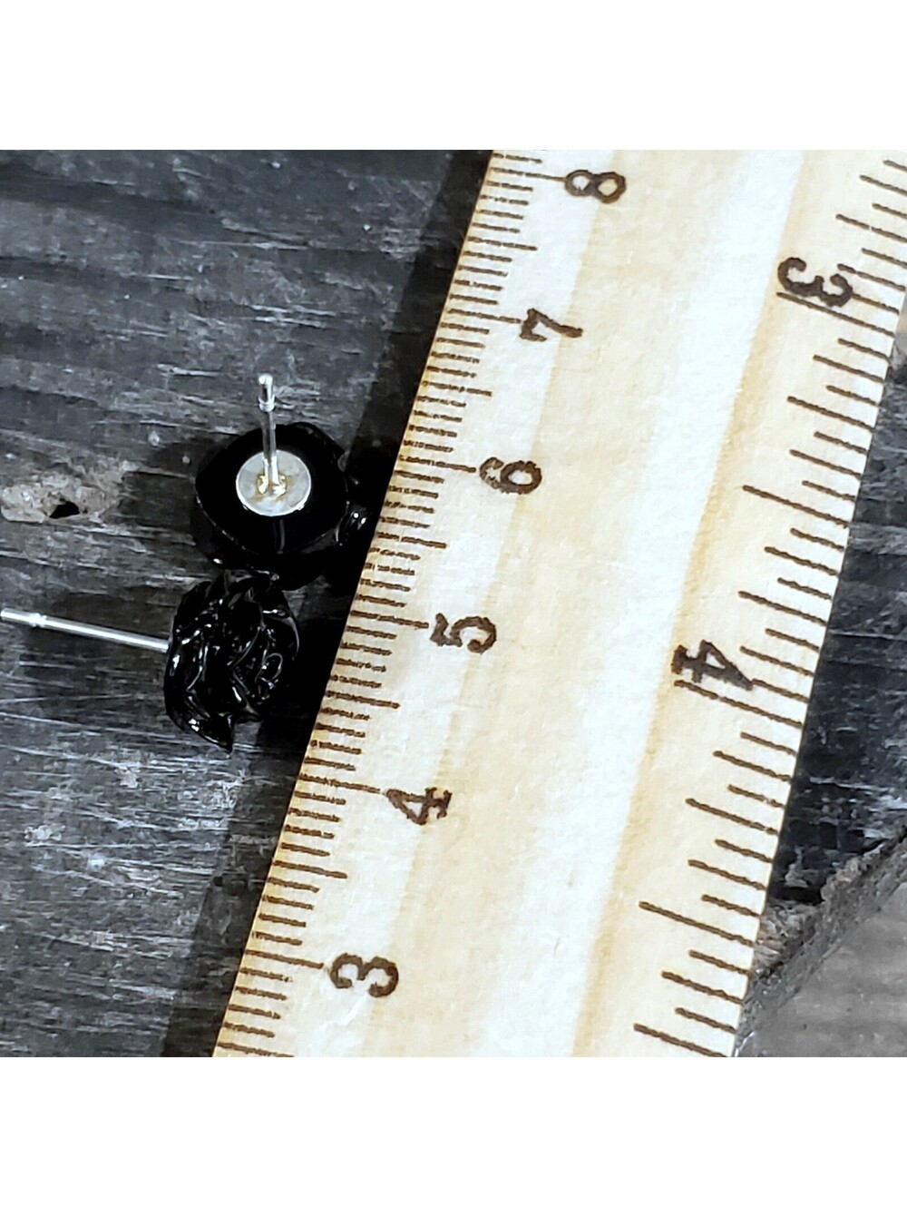Sustainable Black Rose Flower 11mm Lucite Acrylic Stud Earrings - Picture 4 of 4